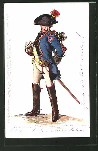 Künstler-AK Serie: Soldaten Friedrich des Grossen, Trompeter des Dragoner-Regiments No. 1