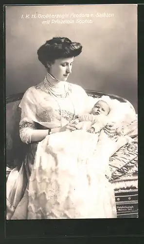 AK I. K. H. Grossherzogin Feodora von Sachsen mit Prinzessin Sophie