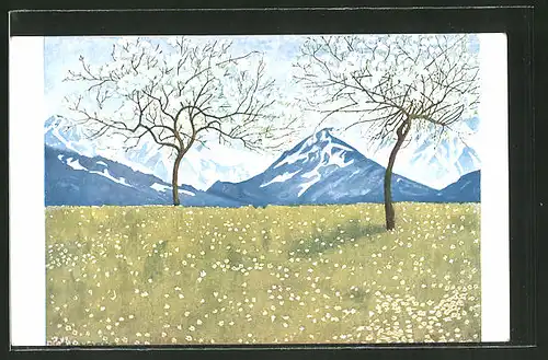 Künstler-AK Eugen Ludwig Hoess: Frühling in den Alpen