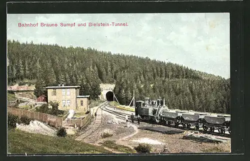 AK Bahnhof Braune Sumpf und Bielstein-Tunnel