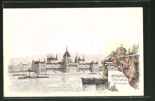 Lithographie Budapest, Országház / Parlament, Ganzsache