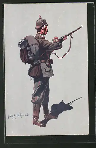 Künstler-AK Infanterist des 4. Garde-Reg. zu Fuss (Berlin) in Felduniform 1914-1915