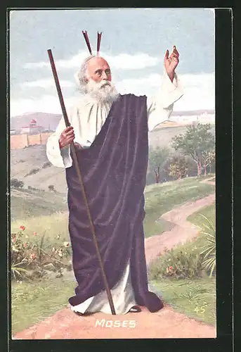 AK Moses mit Stab auf Wanderschaft