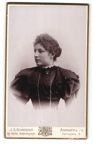 Fotografie J. S. Schroeder, Annaberg i/S, Portrait junge Frau mit zurückgebundenem Haar