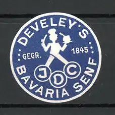 Präge-Reklamemarke Develey's Bavaria-Senf, Koch mit Senfglas