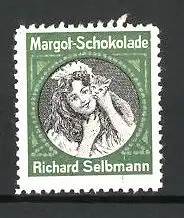 Reklamemarke "Margot"-Schokolade der Firma Richard Selbmann, Mädchen-Porträt, grün