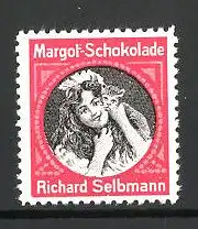 Reklamemarke "Margot"-Schokolade der Firma Richard Selbmann, Mädchen-Porträt, rot