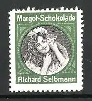 Reklamemarke "Margot"-Schokolade der Firma Richard Selbmann, Mädchen-Porträt, grün