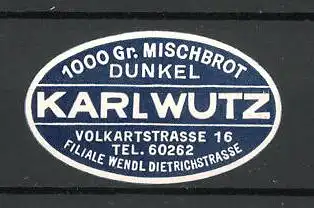 Präge-Reklamemarke Mischbrot der Bäckerei Karl Wutz