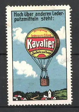 Reklamemarke "Kavalier"-Schuhputz, "Hoch über anderen!, Heissluftballon mit Dose "Kavalier"