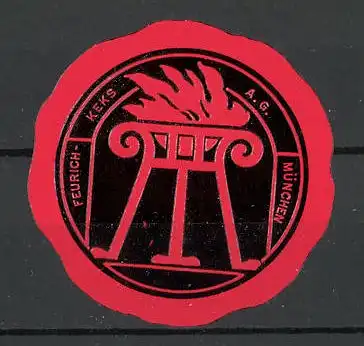 Präge-Reklamemarke "Feurich"-Keks, Feuerstelle, Marke in Form eines Siegels