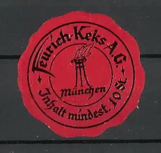 Präge-Reklamemarke "Feurich"-Keks, Feuerstelle, Marke in Form eines Siegels