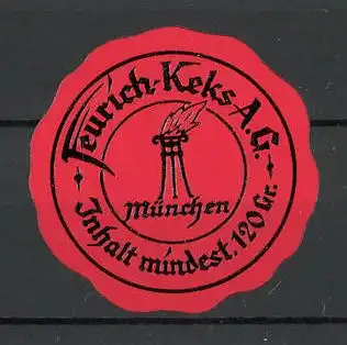 Präge-Reklamemarke "Freurich"-Keks AG, München, Feuerstelle, Marke in Form eines Siegels