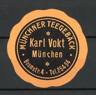 Präge-Reklamemarke Münchner Teegebäck der Firma Karl Vokt