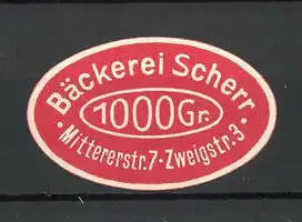 Präge-Reklamemarke Bäckerei Scherr
