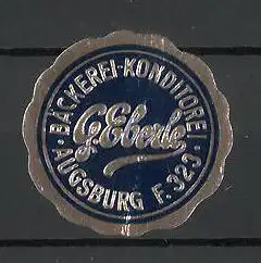 Präge-Reklamemarke Bäckerei-Konditorei Eberle in Augsburg