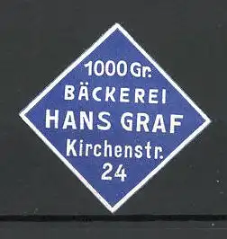 Präge-Reklamemarke Bäckerei Hans Graf