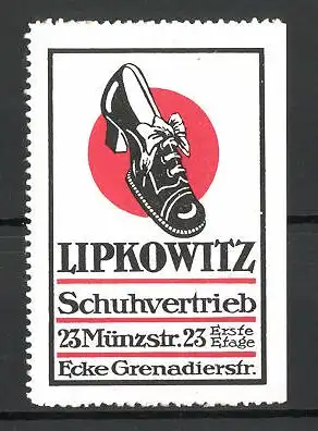 Reklamemarke "Lipkowitz"-Schuhvertrieb, Lederschuh
