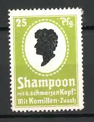 Reklamemarke "Schwarzkopf"-Shampoo, "Mit Teerzusatz!", Firmenlogo, grün
