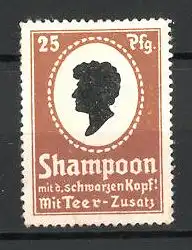 Reklamemarke "Schwarzkopf"-Shampoo, "Mit Teerzusatz!", Firmenlogo, braun