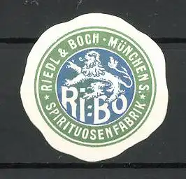 Präge-Reklamemarke Spirituosenfabrik Riedl& Boch, München, Löwe