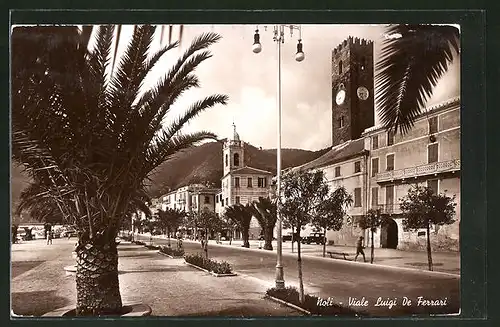 AK Noli, Viale Luigi De Ferrari, Strassenpartie mit Kirche und Uhrenturm