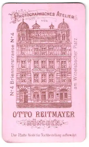 Fotografie Otto Reitmayer, München, rückseitige Ansicht München, Atelier Briennerstrasse 4, vorderseitig Portrait Knabe