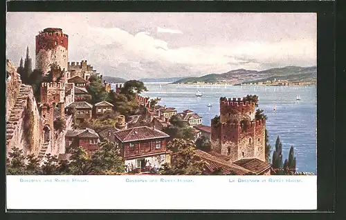 Künstler-AK Friedrich Perlberg: Istanbul, Festung Rumili Hissar am Bosporus
