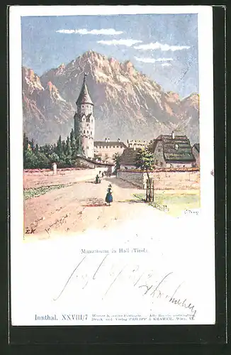 Künstler-AK Philipp + Kramer Nr. XXVIII /7: Münzthurm in Hall (Tirol)