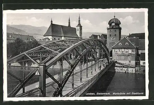 AK Leoben, Murbrücke mit Stadtturm