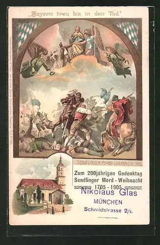 Lithographie München-Sendling, 200jähriger Gedenktag der Sendlinger Mord-Weihnacht 1905