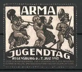Künstler-Reklamemarke Zacharias, Regensdorf, Arma-Jugendtag 1912, Kinder als Soldaten