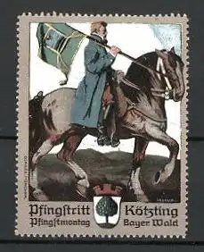 Künstler-Reklamemarke Kötzting, Pfingstritt, Reiter mit Fahne