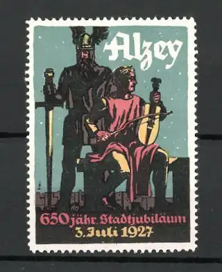 Reklamemarke Alzey, 650 jähriges Stadtjubiläum 1927, Mann mit Geige