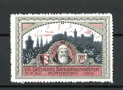 Reklamemarke Nürnberg, VIII.Deutsches Sängerbundesfest 1912, Porträt Hans Sachs