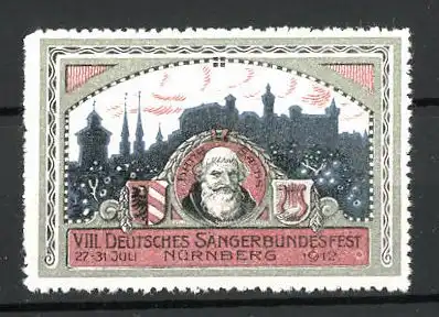 Reklamemarke Nürnberg, VIII.Deutsches Sängerbundesfest 1912, Porträt Hans Sachs