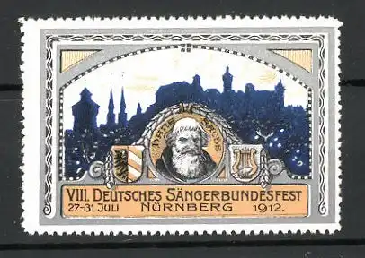 Reklamemarke Nürnberg, VIII.Deutsches Sängerbundesfest 1912, Porträt Hans Sachs
