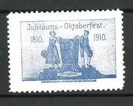 Reklamemarke Jubiläums-Oktoberfest, Paar in Rheinpfalz-Tracht 1810-1910