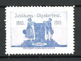 Reklamemarke Jubiläums-Oktoberfest, Paar in Rheinpfalz-Tracht 1810-1910