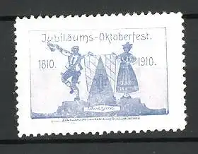 Reklamemarke Jubiläums-Oktoberfest, Paar in Oberbayern-Tracht 1810-1910
