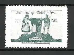 Reklamemarke Jubiläums-Oktoberfest, Paar in Mittelfranken-Tracht 1810-1910