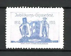 Reklamemarke Jubiläums-Oktoberfest, Paar in Schwaben-Tracht 1810-1910