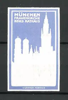 Präge-Reklamemarke München, Frauenkirche und Neues Rathaus