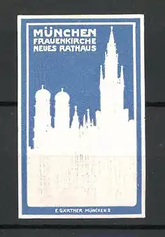 Präge-Reklamemarke München, Frauenkirche und Neues Rathaus