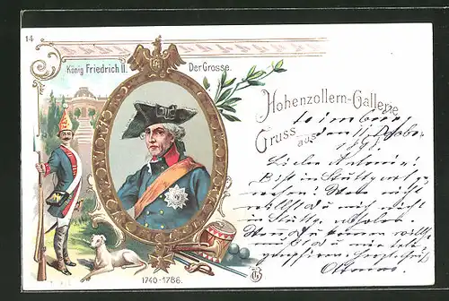 Lithographie Hohenzollern-Galerie, Kaiser König Friedrich II., der Grosse, 1740 - 1786