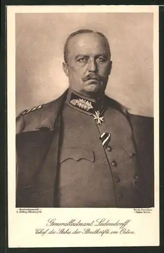 AK Portrait Generalleutnant Erich Ludendorff, Chef des Stabes der Streitkräfte im Osten