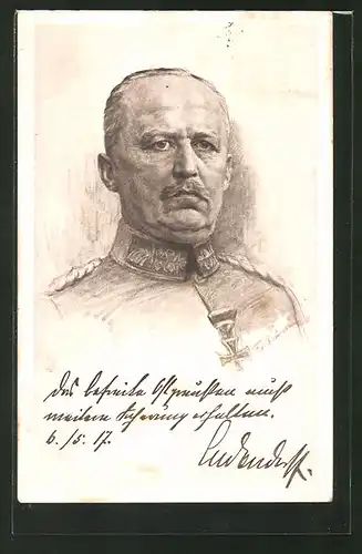 Künstler-AK Schulterstück Erich Ludendorffs in Uniform