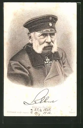 Künstler-AK Porträt Albert von Sachsen mit eisernem Kreuz und Mütze