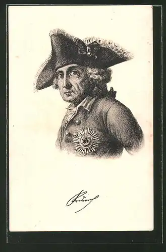 AK König Friedrich II. (der Grosse), Portrait mit Dreispitz