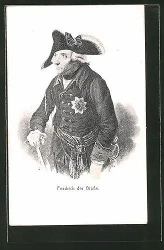 AK König Friedrich II. (der Grosse), Portrait mit Gehstock
